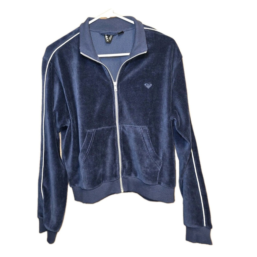 Roxy EUC Navy Velour Zip Jacket Women's Small Y2K Track Style 💙 Vintage‎
